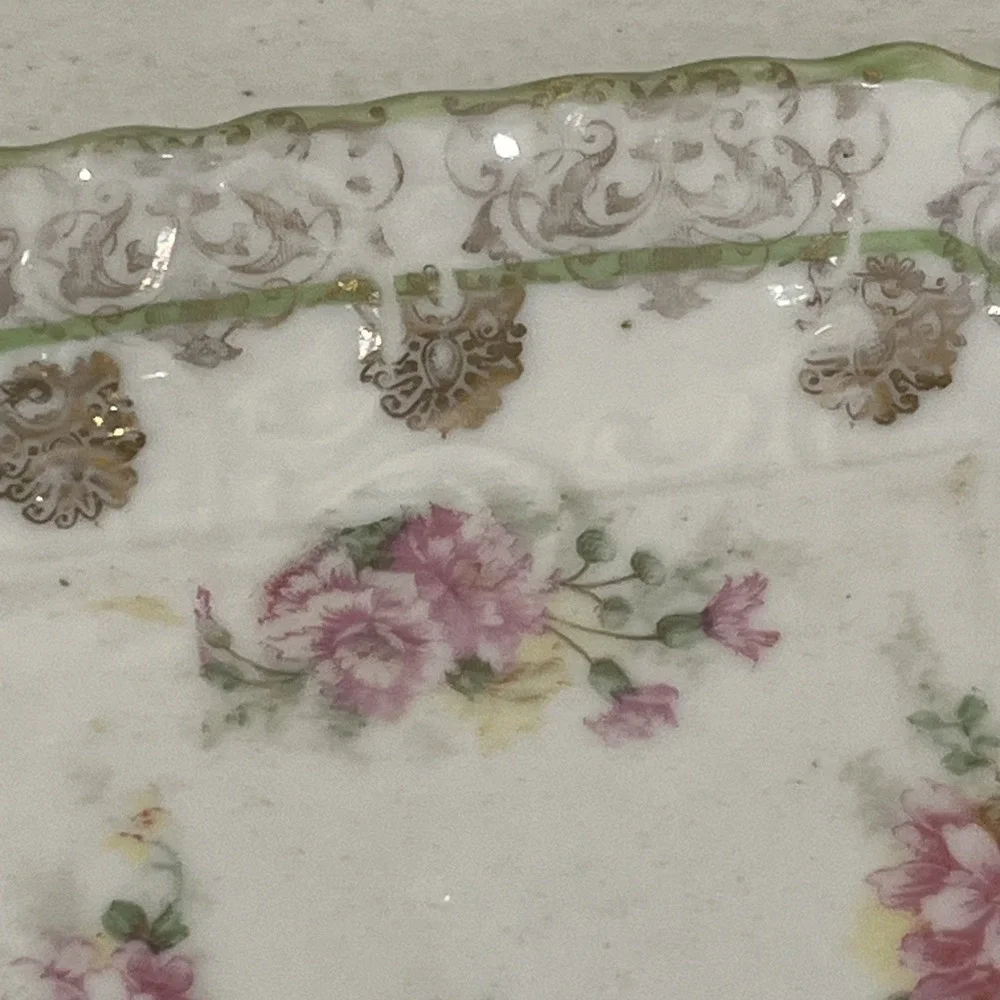 Imperial China Austria Unusual Plate Trivet Floral Gold Green Square Octagonal